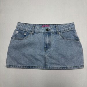 EDIKTED Spencer Low Rise Denim Micro Mini Skirt Women's Size Small Light Wash